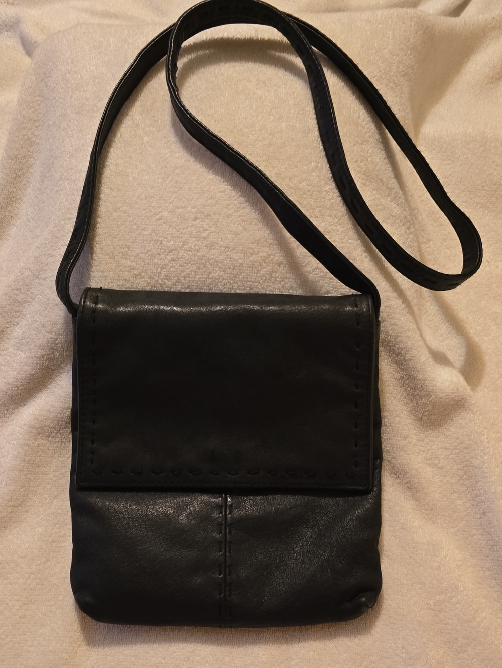 The Sak Black Leather Whipstitch Crossbody Envelope Flap Bag Vintage Boho